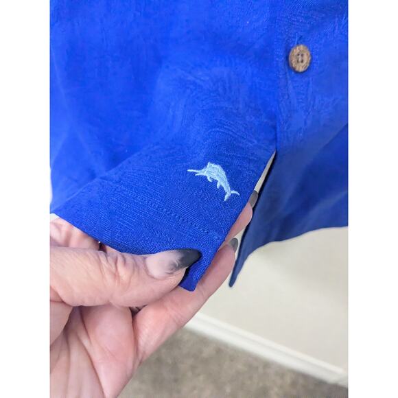 Tommy Bahama 100% Silk Short Sleeve Button Front Shirt Blue Mens Size 3XL - Picture 3 of 8